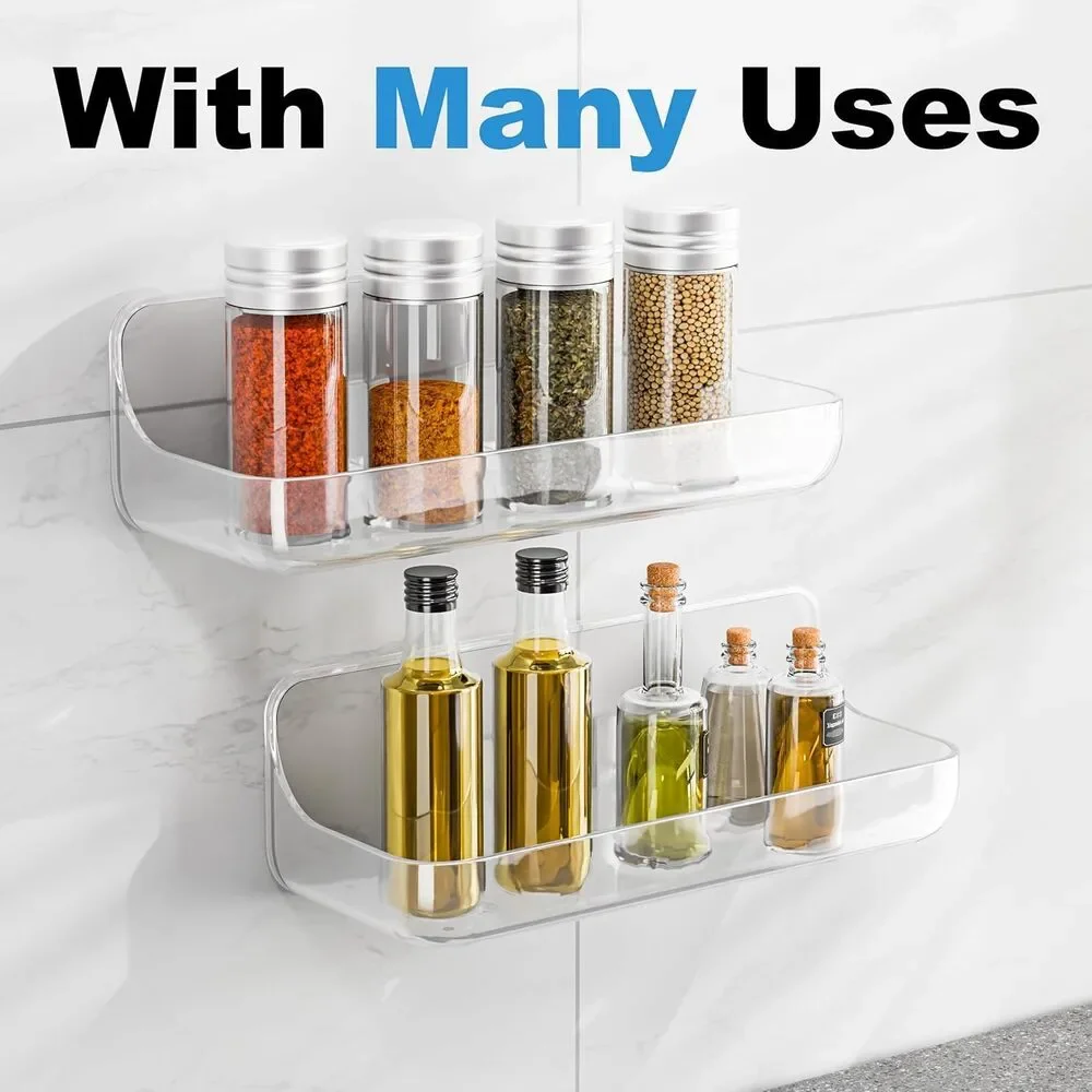 Adhesive Shower Caddy 4 Pack Acrylic Bathroom Shelves No Drill Wall Mount